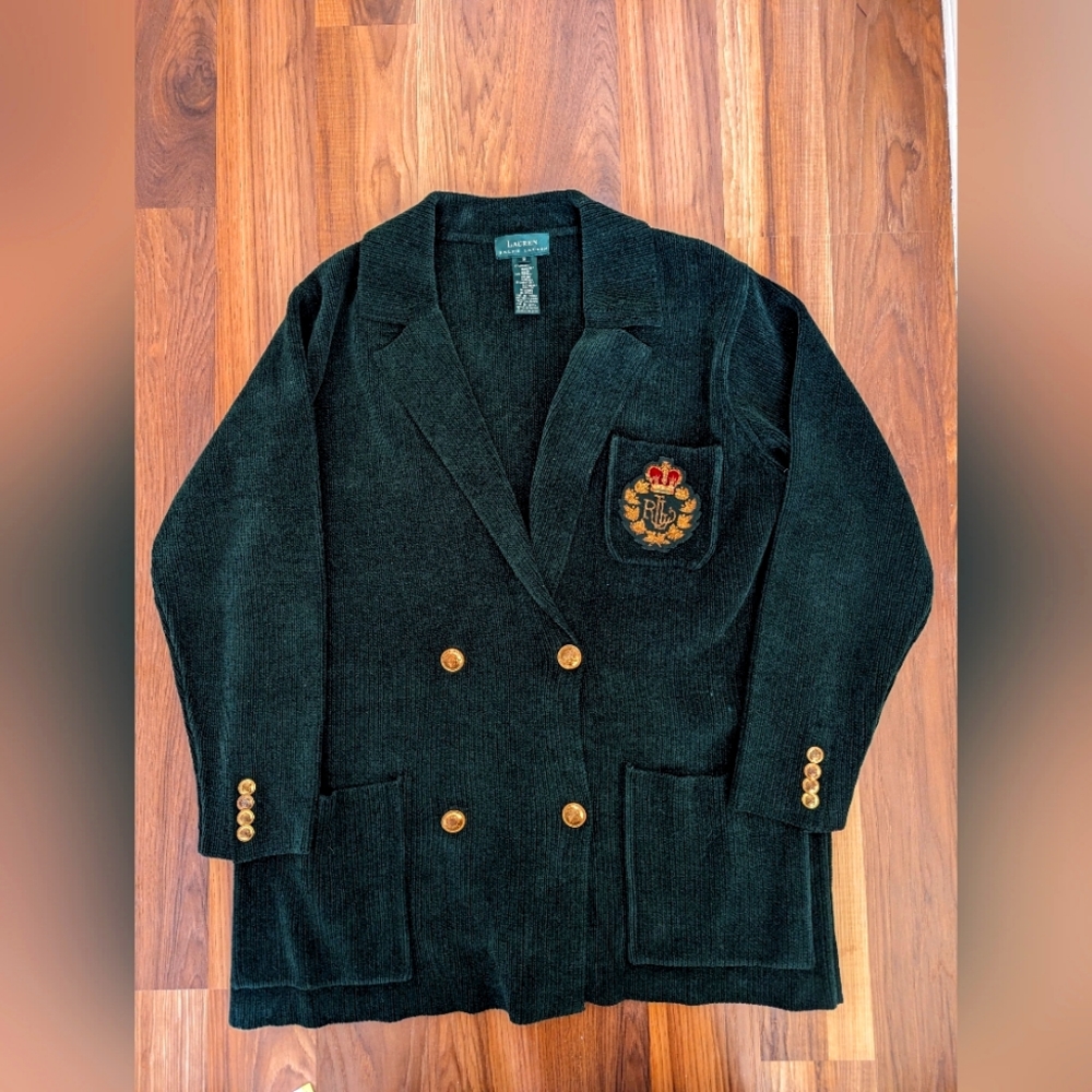 Women's vintage crested Chenille blazer size small in green